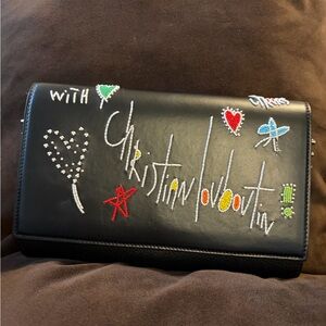 Christian Louboutin Black Clutch with Colorful Embellishments